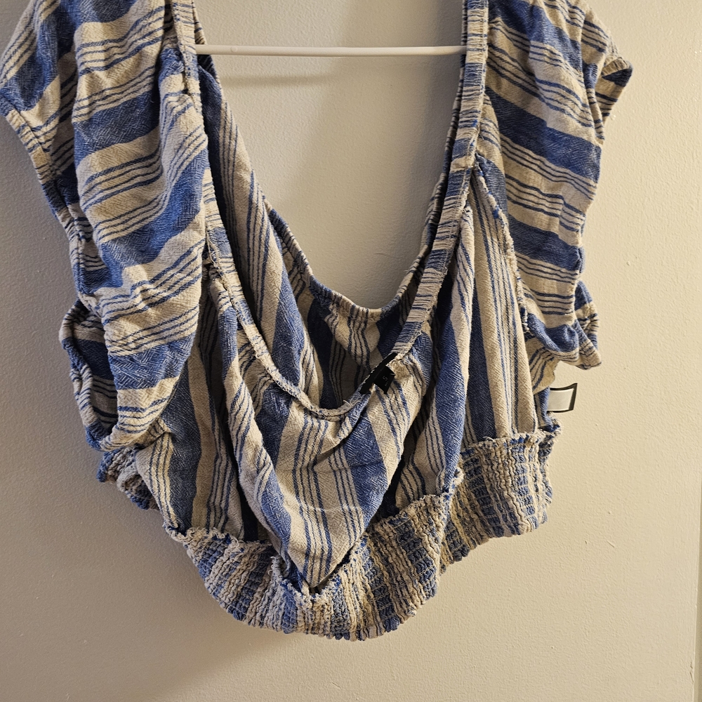 Striped Blue and Cream Women's Crop Top
